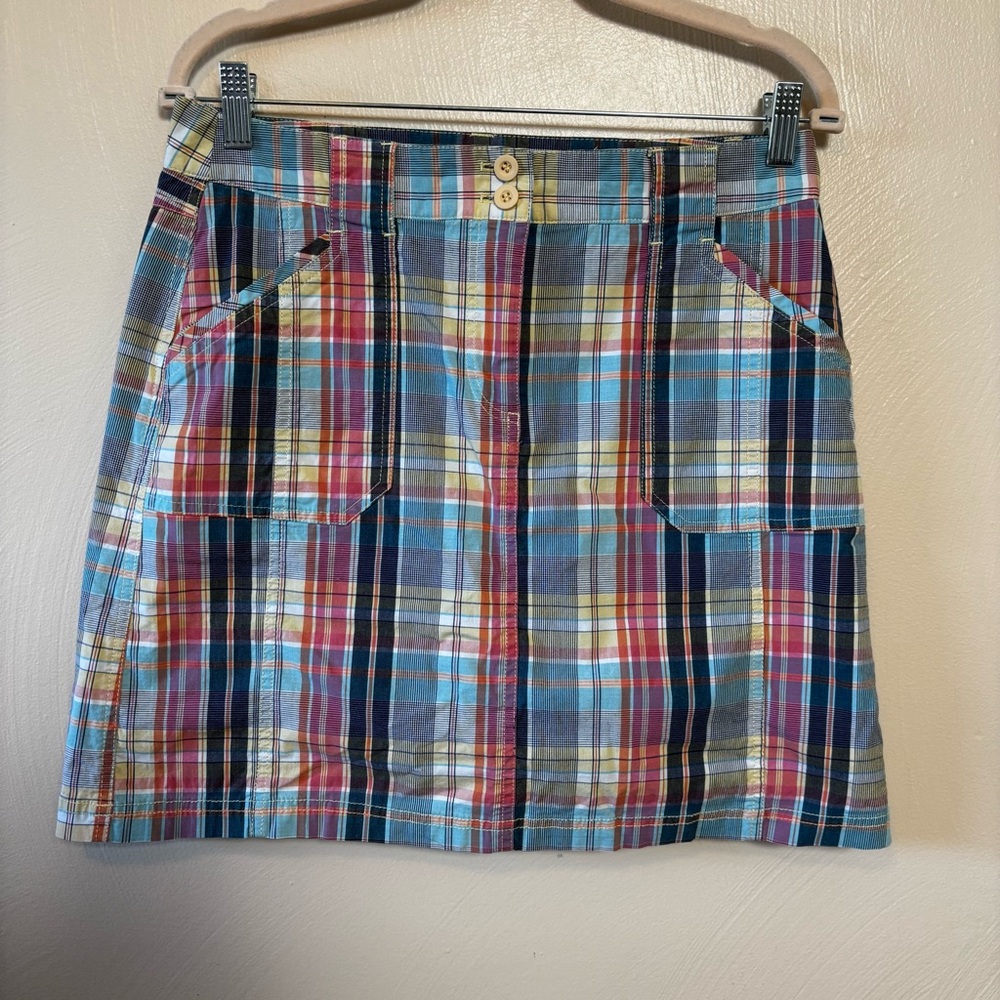 Christopher & Banks Women's Skort Shorts Plaid Pink Blue Cotton Spandex Size 6